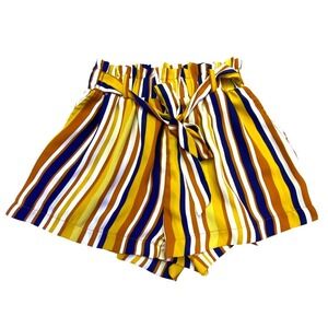 Iris Shorts Women's Small Paperbag Waist Mustard Yellow Navy Blue Striped
